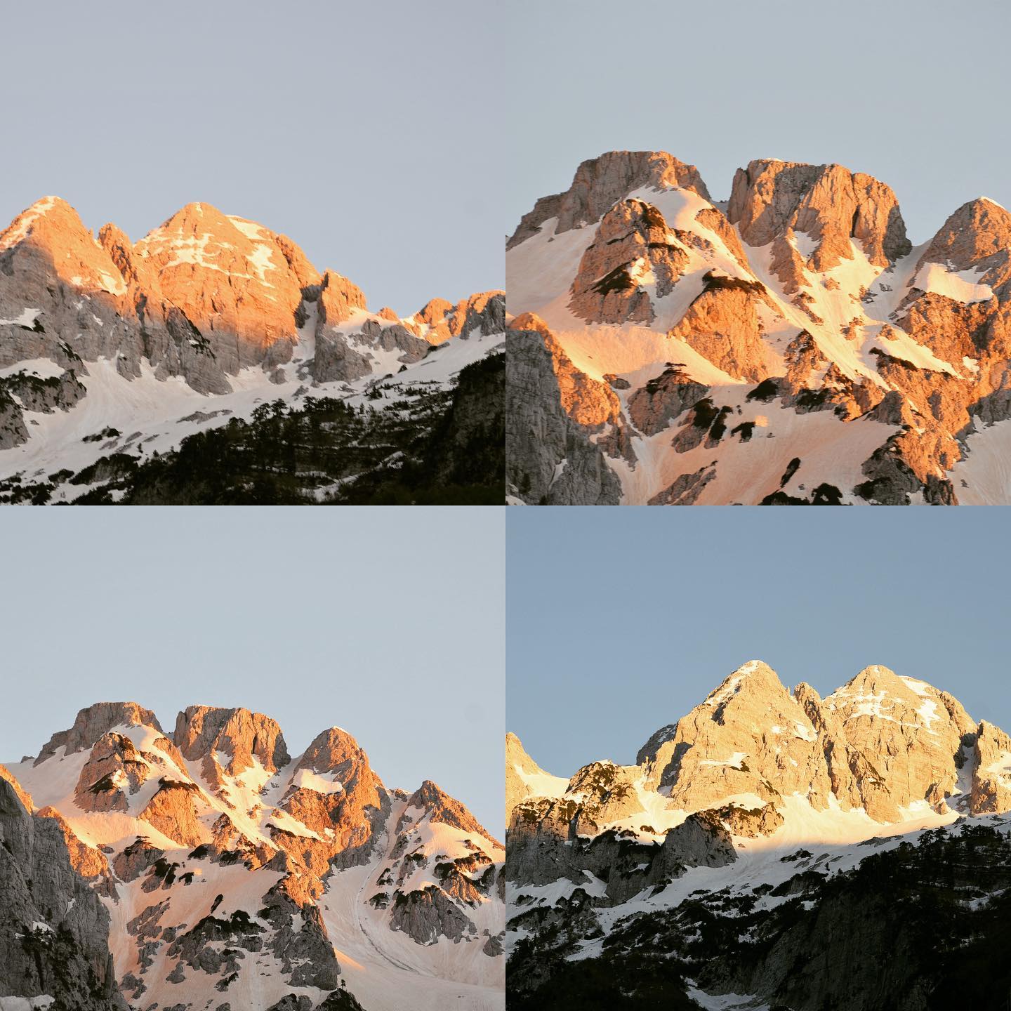 Albanian Alps 🧡 Still quite some snow in May which made it impossible for us to take longer hikes but these evening views while eating dinner and chilling after a long day were so worth driving up to these parts of the country. #valbona #albania
